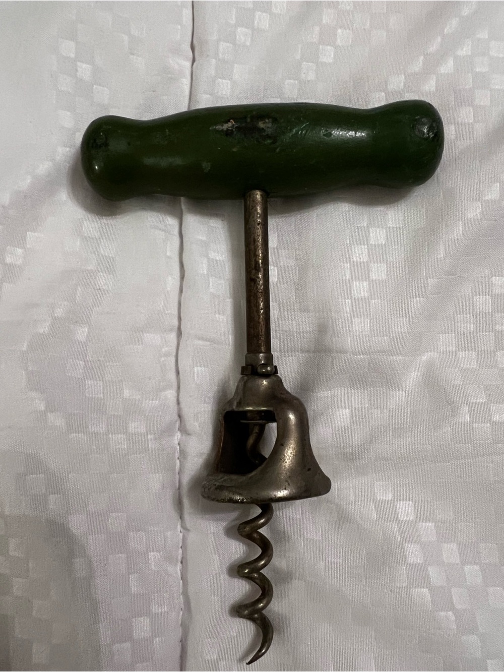 Vintage Retro Corkscrew Wine Bottle Opener Olive Green Wood Handle
